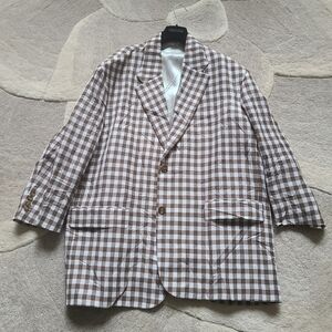 Acne Studios Brown Checkered Oversized Linen Blazer